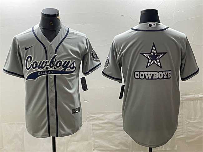 Men%27s Dallas Cowboys Gray Team Big Logo With Patch Cool Base Stitched Baseball Jersey